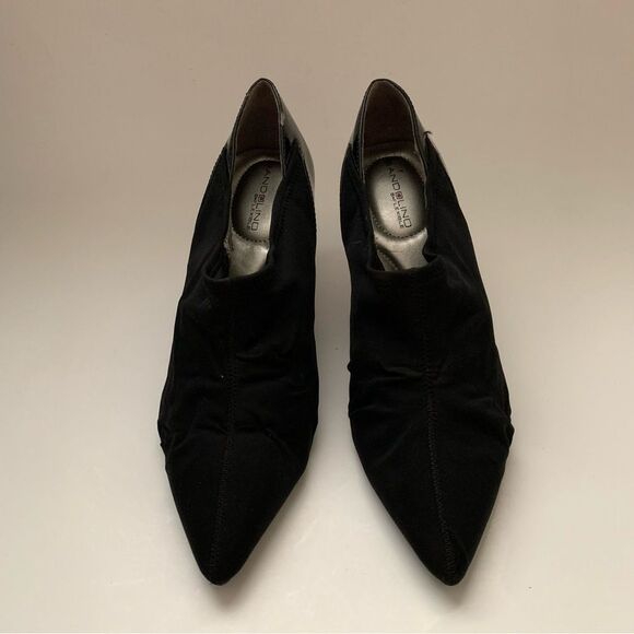 Bandolino Black Ruched Fabric Heel Bootie Pointed Toe Slip On Shoes size 8M - Picture 1 of 11